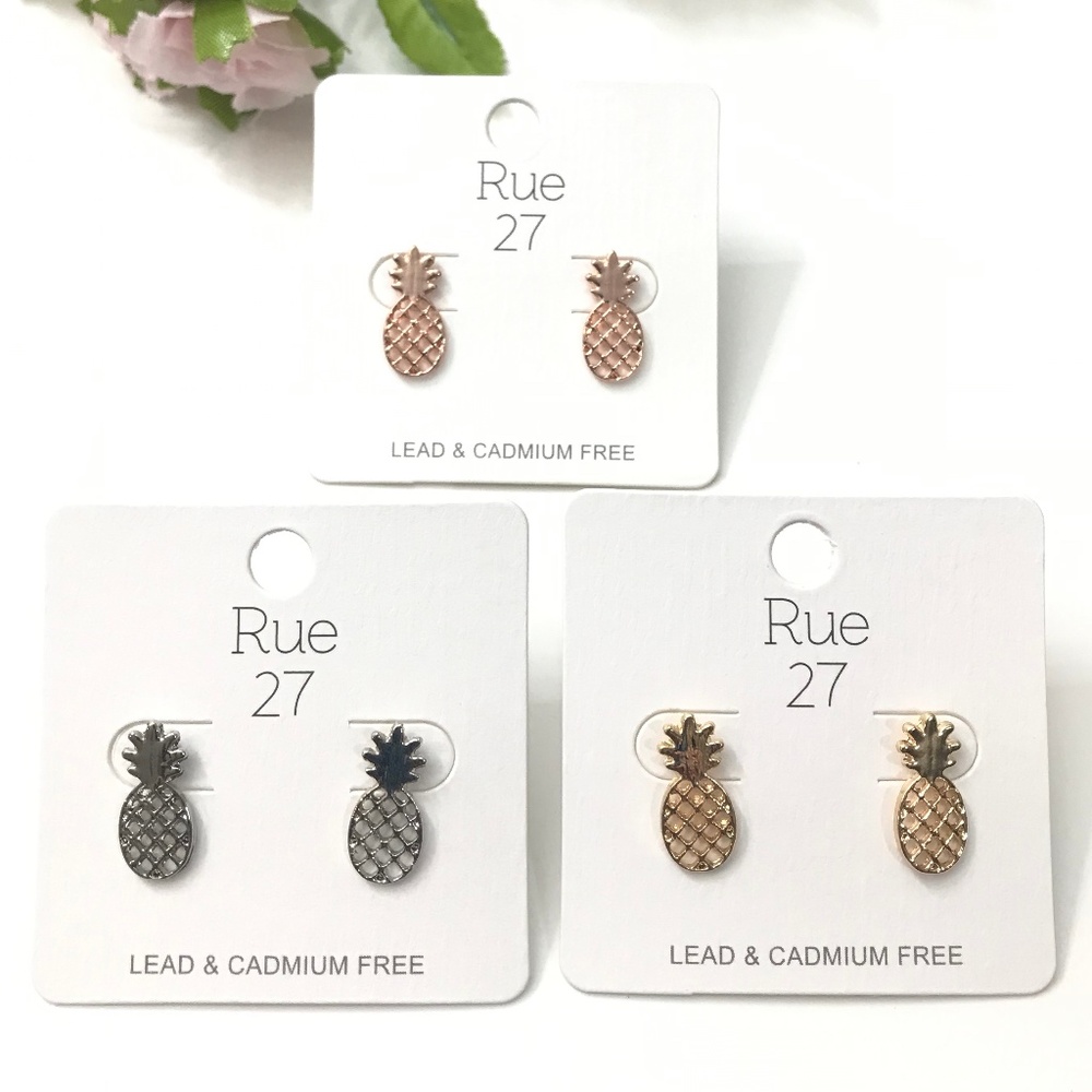 Set of 3: Pineapple Stud Earrings